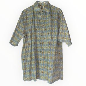 Men's Hawaiian Kahala button down shirt Blue and Green size Medium